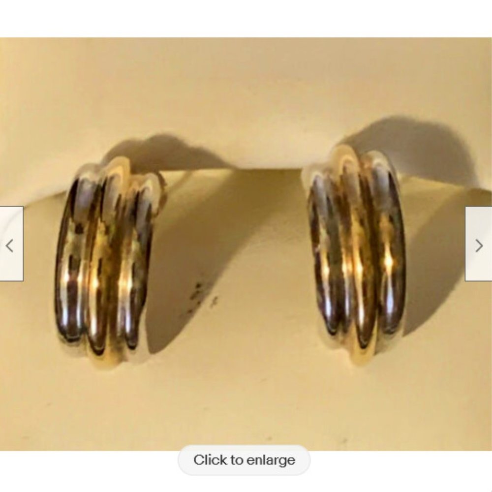 14k Gold 585 European Made Half Hoop Huggie Earrings White & Yellow